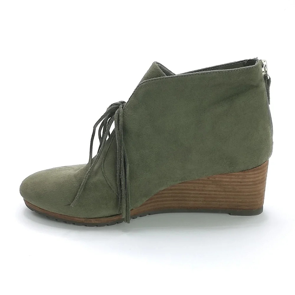 Dr. Scholl's Shoes Womens Bootie Ankle Classify Green Faux Suede Tassel Wedge 9‎